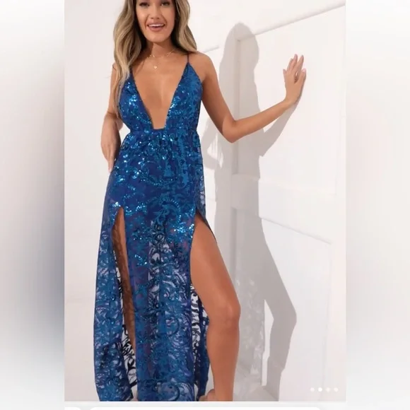 princess polly baby blue dress Lucy in the Sky | Dresses | Skylar Sequin Maxi Dress In Blue Large Lucy In  The Sky